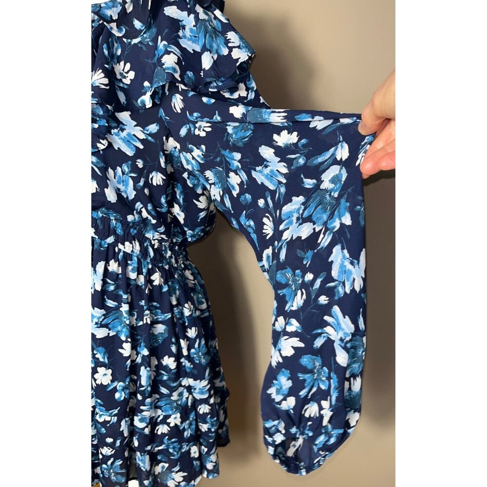 Abercrombie & Fitch Dress Blue Ruffles Full Skirt Tier Balloon Mini Boho Women L - Picture 4 of 12